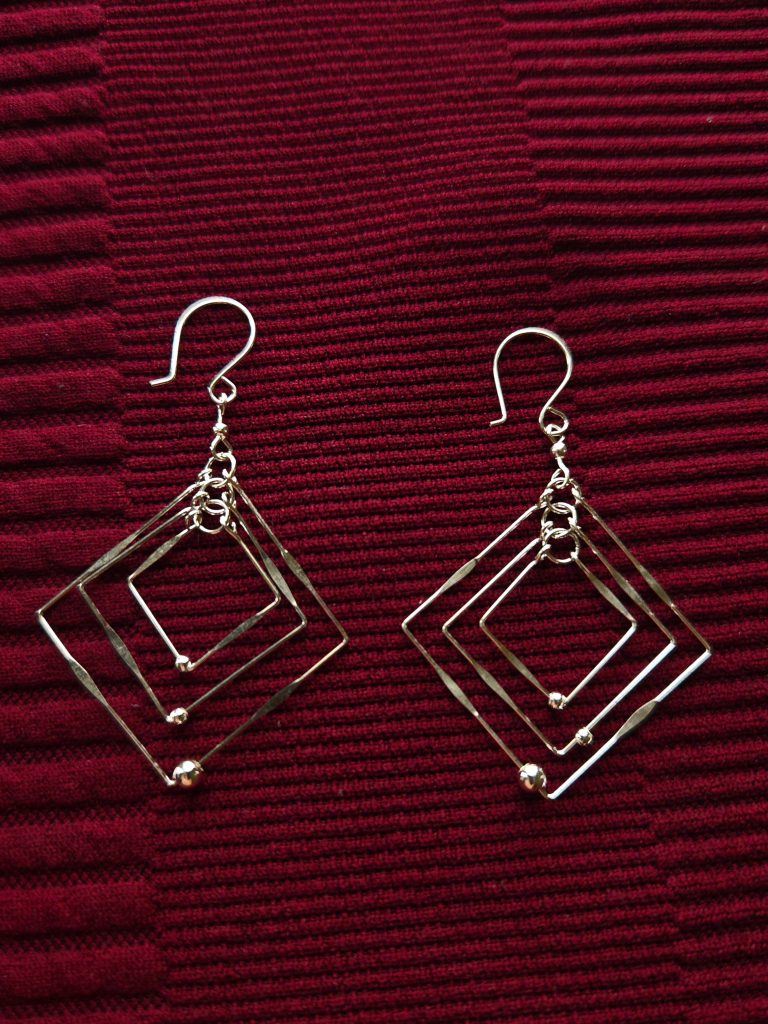 Triple Square Silver Earrings