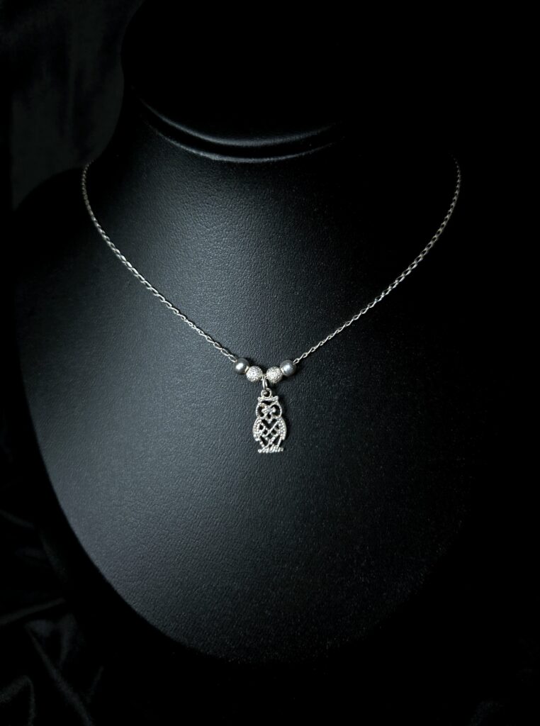 STERLING SILVER OWL PENDANT NECKLACE