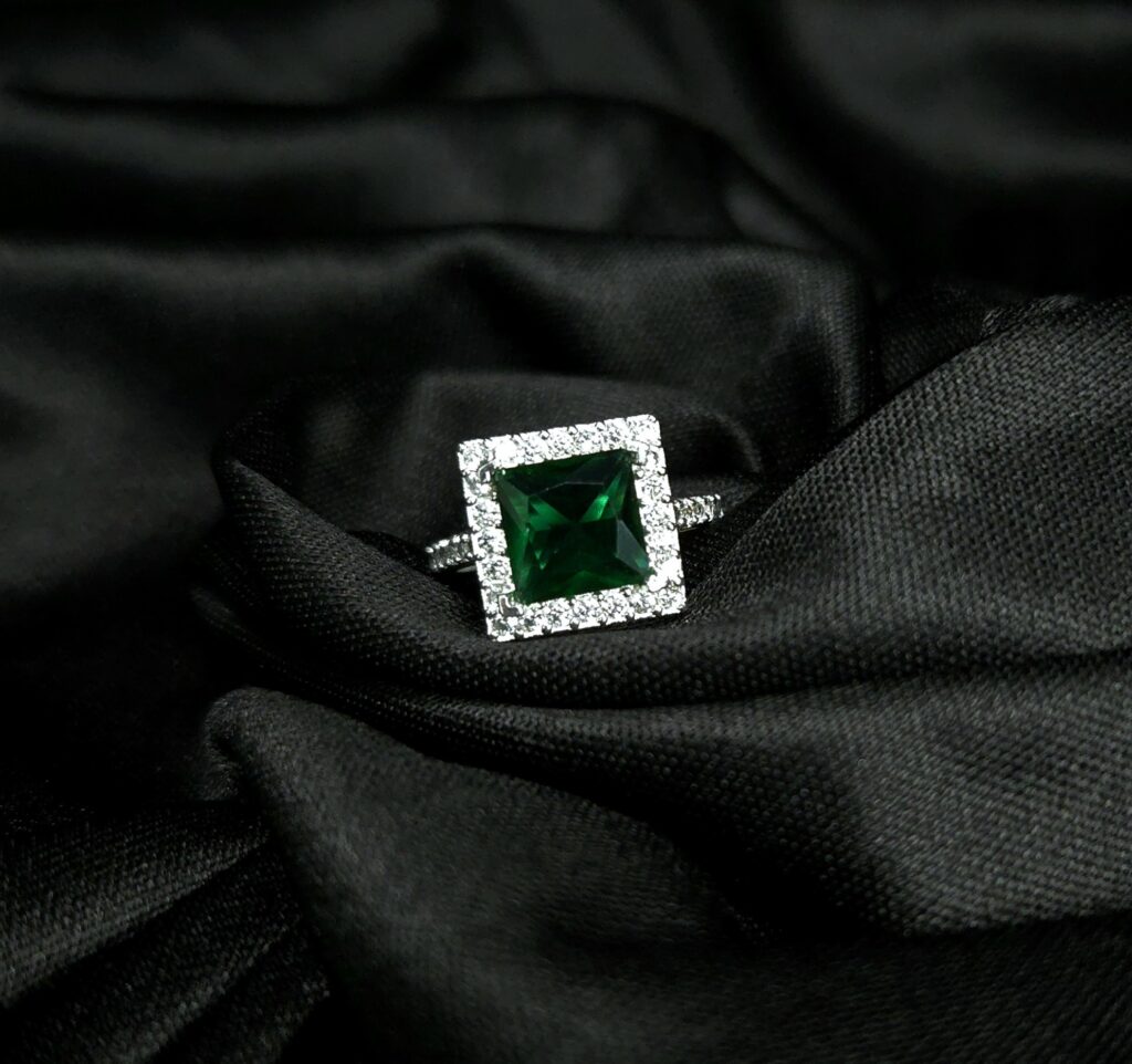 SQUARE CUBIC GREEN ZIRCONIA RING