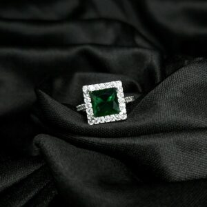 SQUARE CUBIC GREEN ZIRCONIA RING