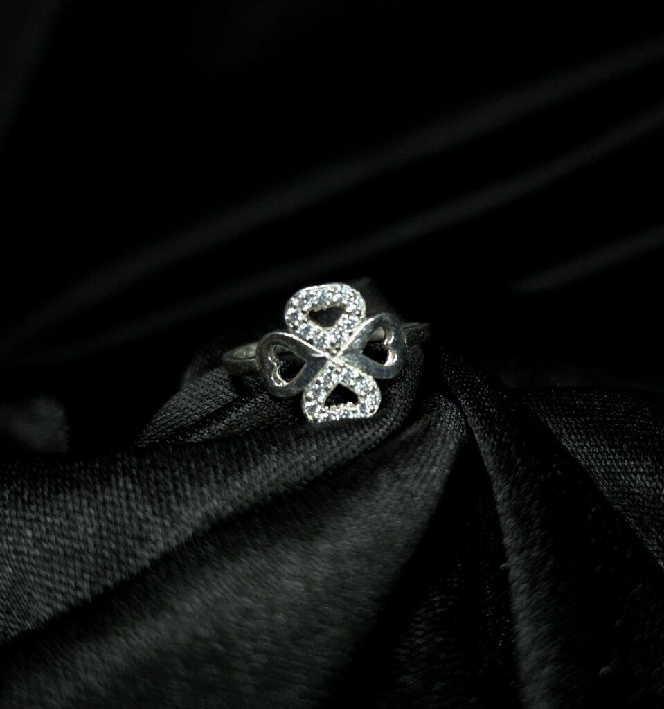 STERLING SILVER HEART CROSSING RING
