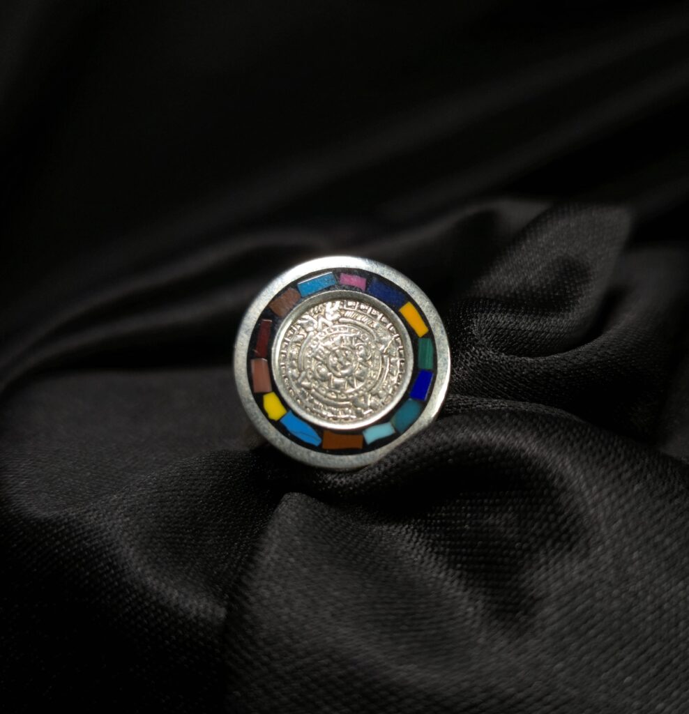 STERLING SILVER RING AZTEC CALENDAR